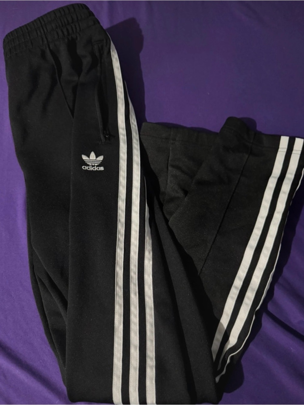 Adidas Black Track Pants with White Stripes